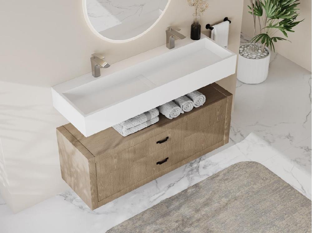 vente unique Vasque suspendue en solid surface - Blanc - L120 x l40 x H15 cm - YAMDROK