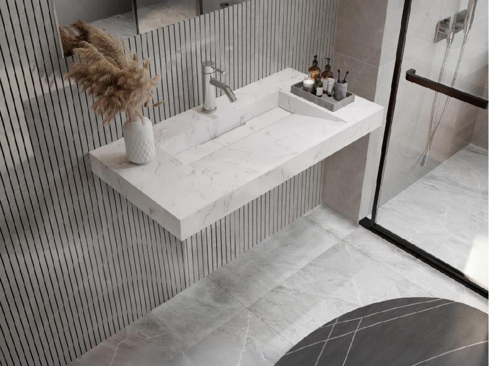 vente unique Vasque suspendue en solid surface blanche - L90.2 x l45.2 x H8 cm - TAKOTNA