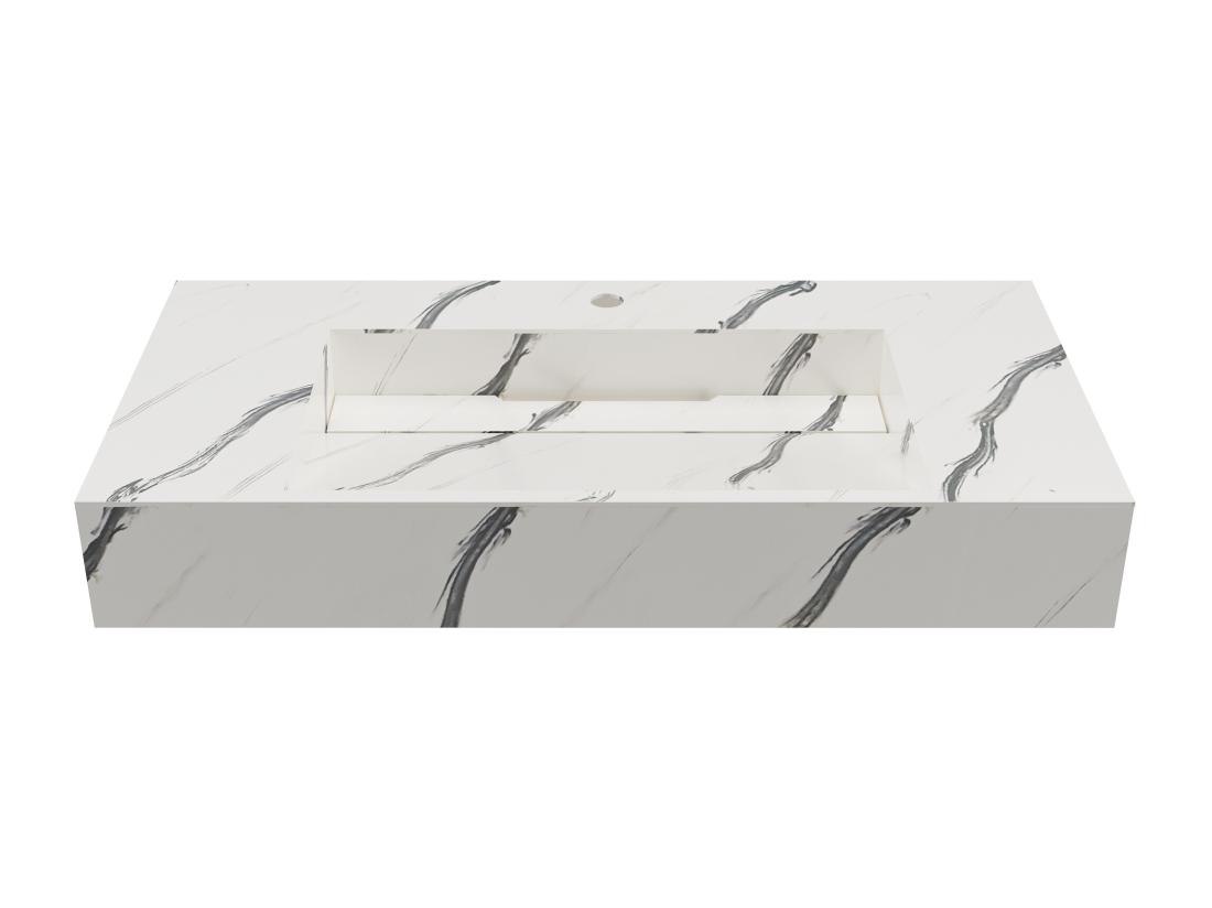 Vente Unique Vasque Suspendue En Solid Surface Effet Marbre Blanc - TAKOTNA - L90.2 X L45.2 X H8 Cm