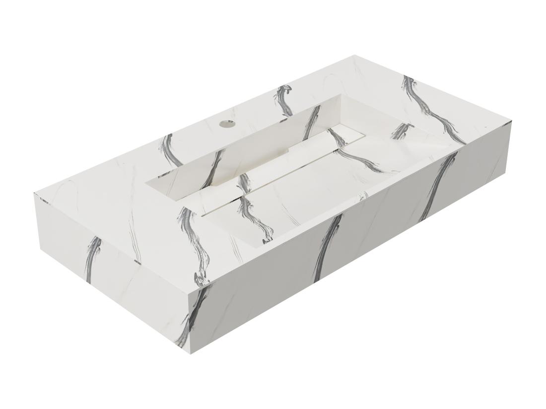 Vente Unique Vasque Suspendue En Solid Surface Effet Marbre Blanc - TAKOTNA - L90.2 X L45.2 X H8 Cm