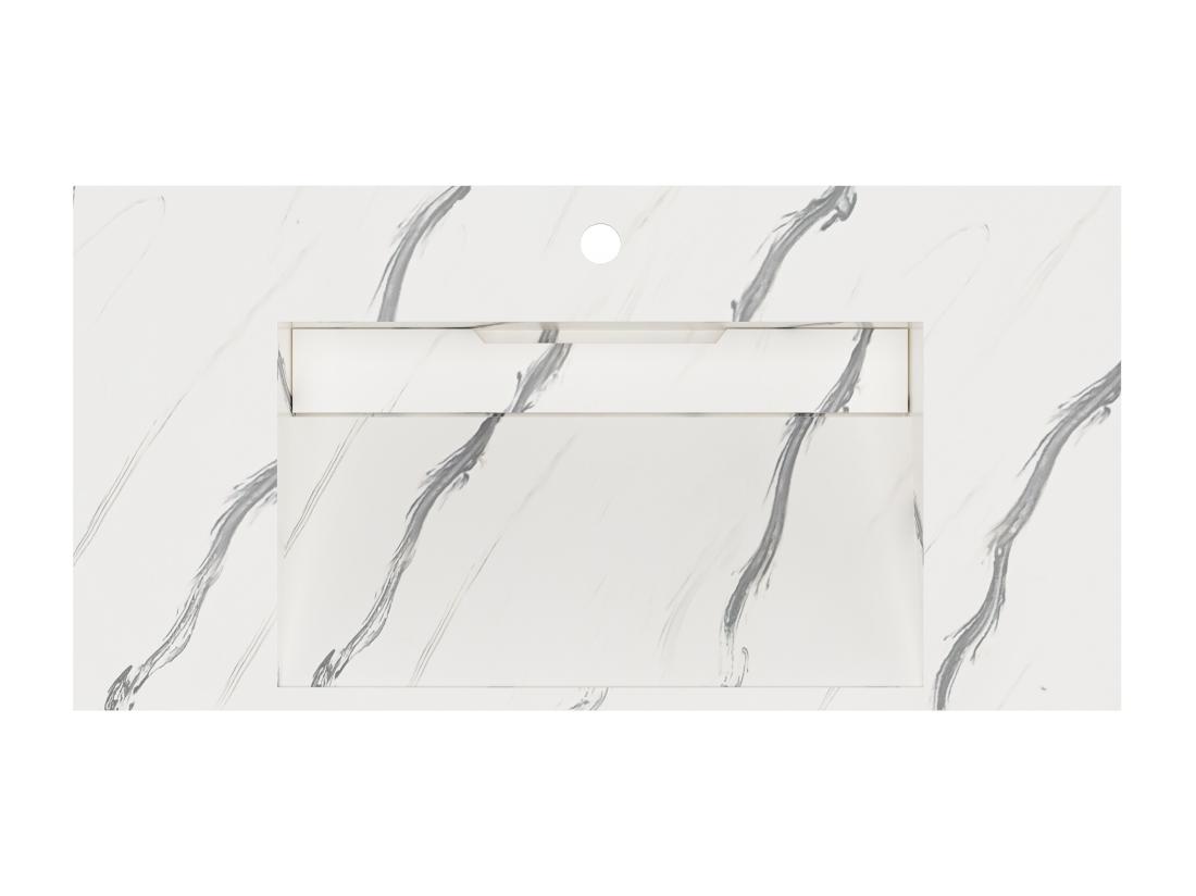 Vente Unique Vasque Suspendue En Solid Surface Effet Marbre Blanc - TAKOTNA - L90.2 X L45.2 X H8 Cm