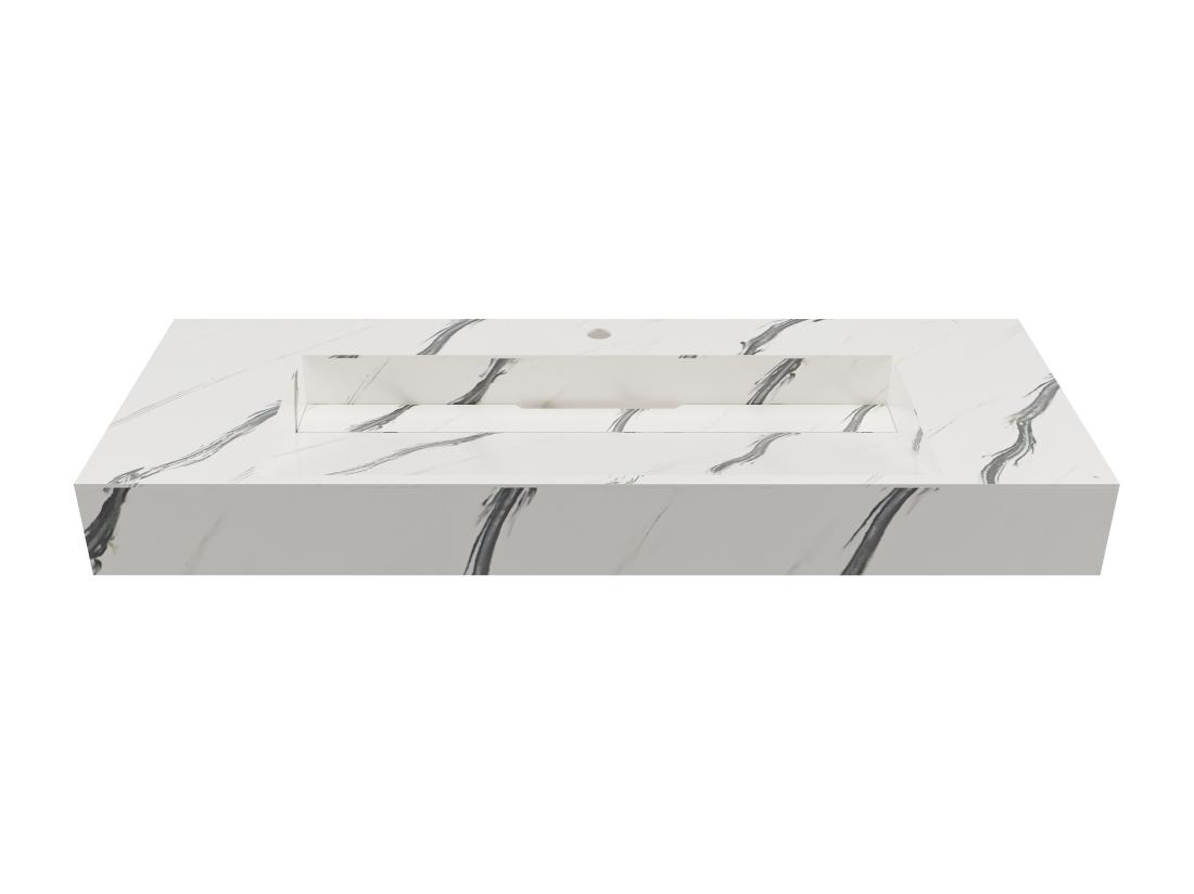 Vente Unique Vasque Suspendue En Solid Surface Effet Marbre Blanc - TAKOTNA - L120.2 X L45.2 X H8 Cm