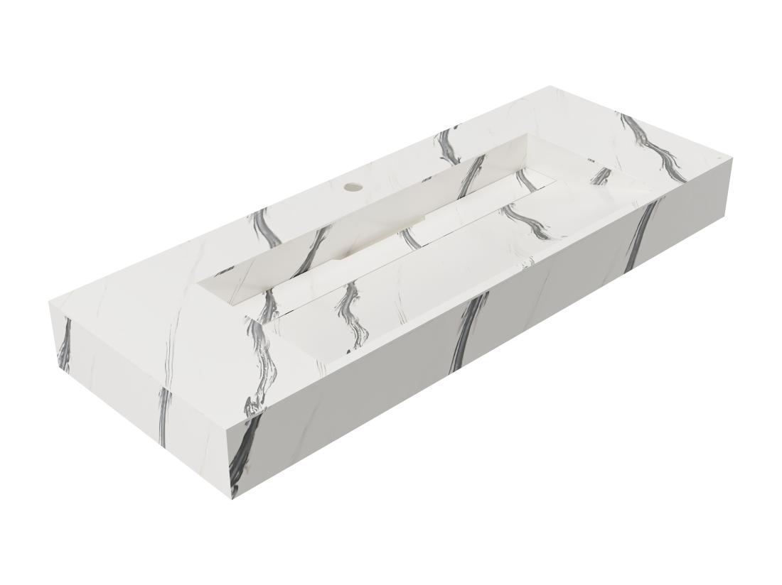 Vente Unique Vasque Suspendue En Solid Surface Effet Marbre Blanc - TAKOTNA - L120.2 X L45.2 X H8 Cm