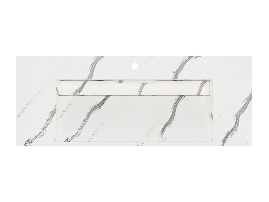 Vente Unique Vasque Suspendue En Solid Surface Effet Marbre Blanc - TAKOTNA - L120.2 X L45.2 X H8 Cm