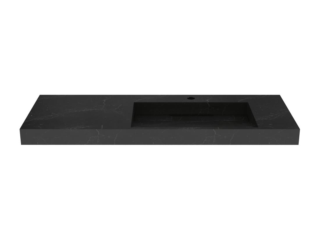 Vente Unique Vasque Suspendue En Solid Surface Effet Marbre Noir - 120 X 45 X 8 Cm - OKAPA