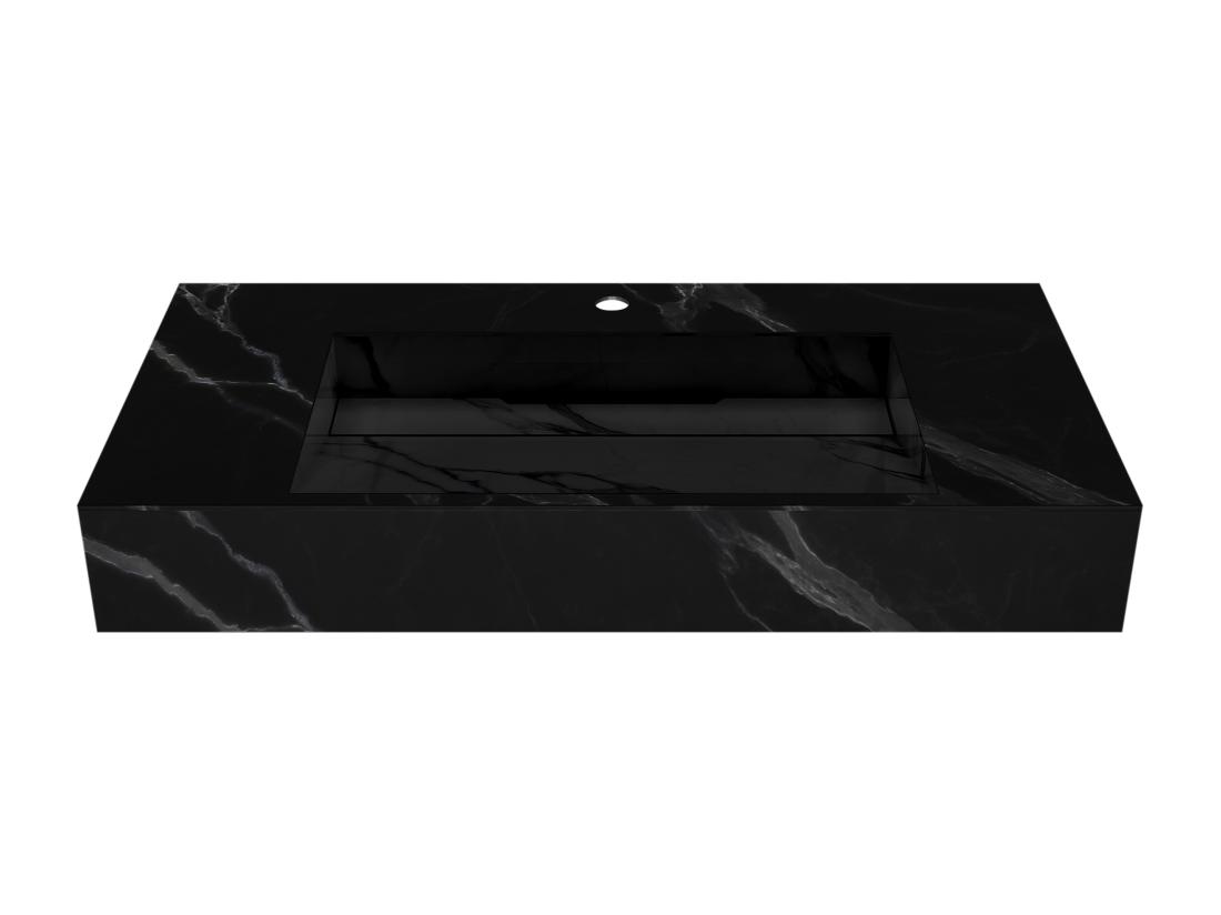 Vente Unique Vasque Suspendue En Solid Surface Effet Marbre Noir - TAKOTNA - L90.2 X L45.2 X H8 Cm