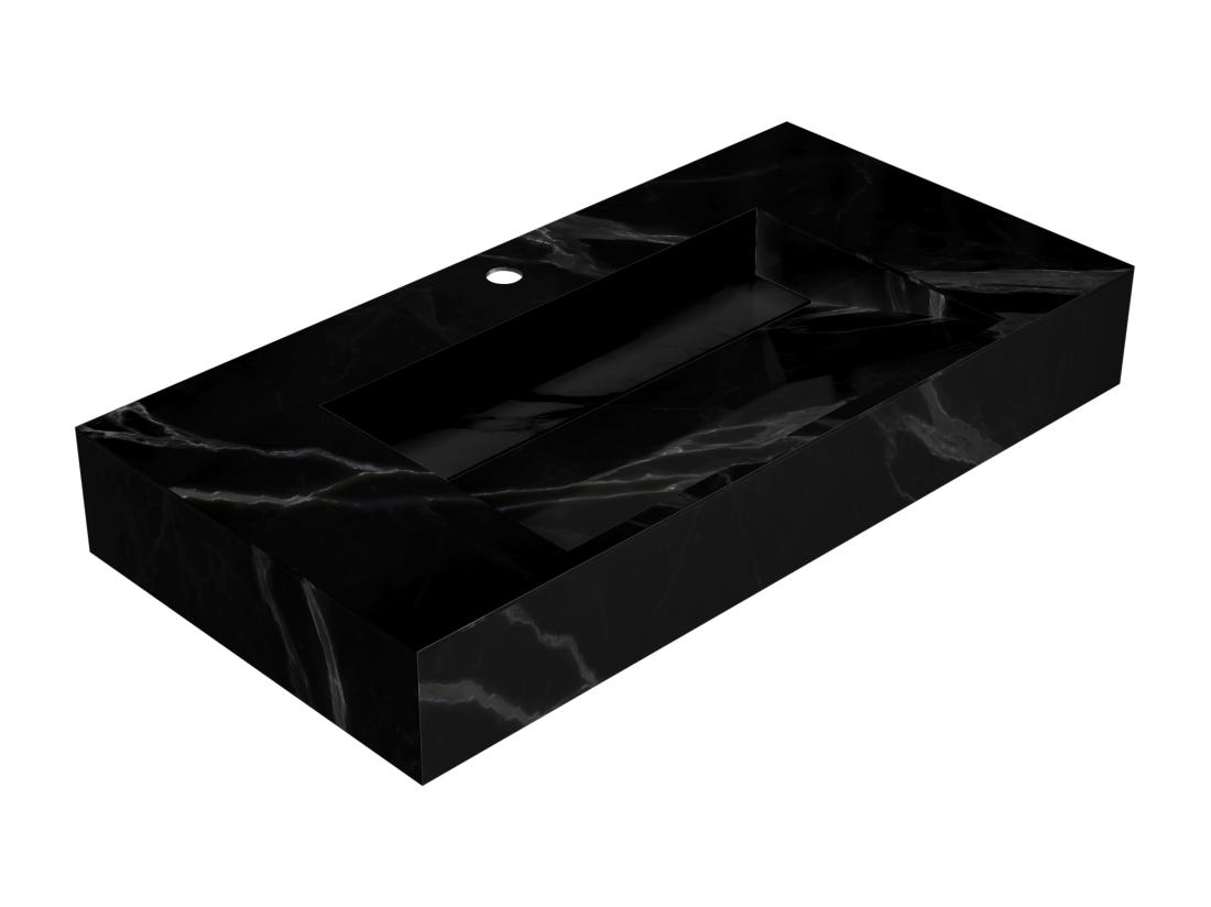 Vente Unique Vasque Suspendue En Solid Surface Effet Marbre Noir - TAKOTNA - L90.2 X L45.2 X H8 Cm
