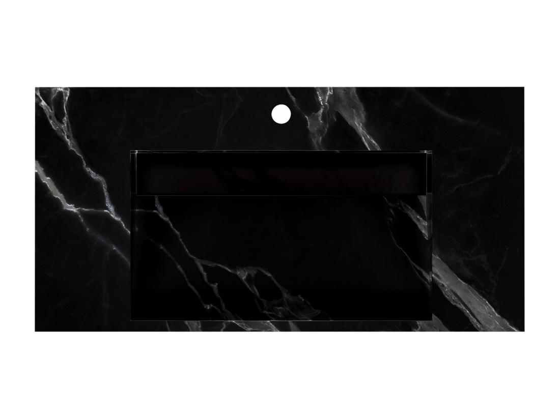 Vente Unique Vasque Suspendue En Solid Surface Effet Marbre Noir - TAKOTNA - L90.2 X L45.2 X H8 Cm
