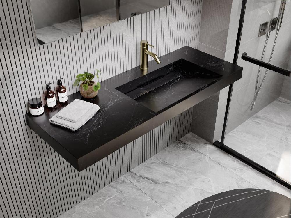 vente unique Vasque suspendue en solid surface effet marbre noir - 120 x 45 x 8 cm - OKAPA