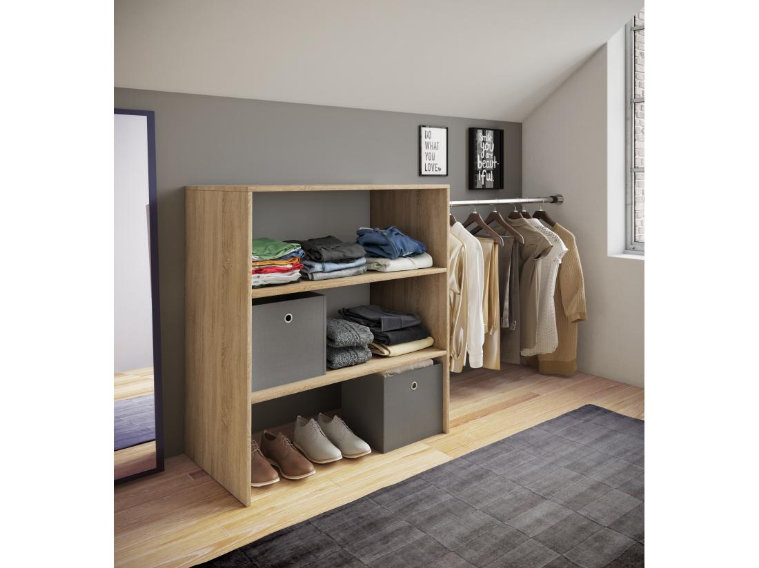 Vente Unique VCM Bois Armoire Ouverte Dressing Penderie Pentes De Toit étagère Dacho Ll (Chêne Sonoma)