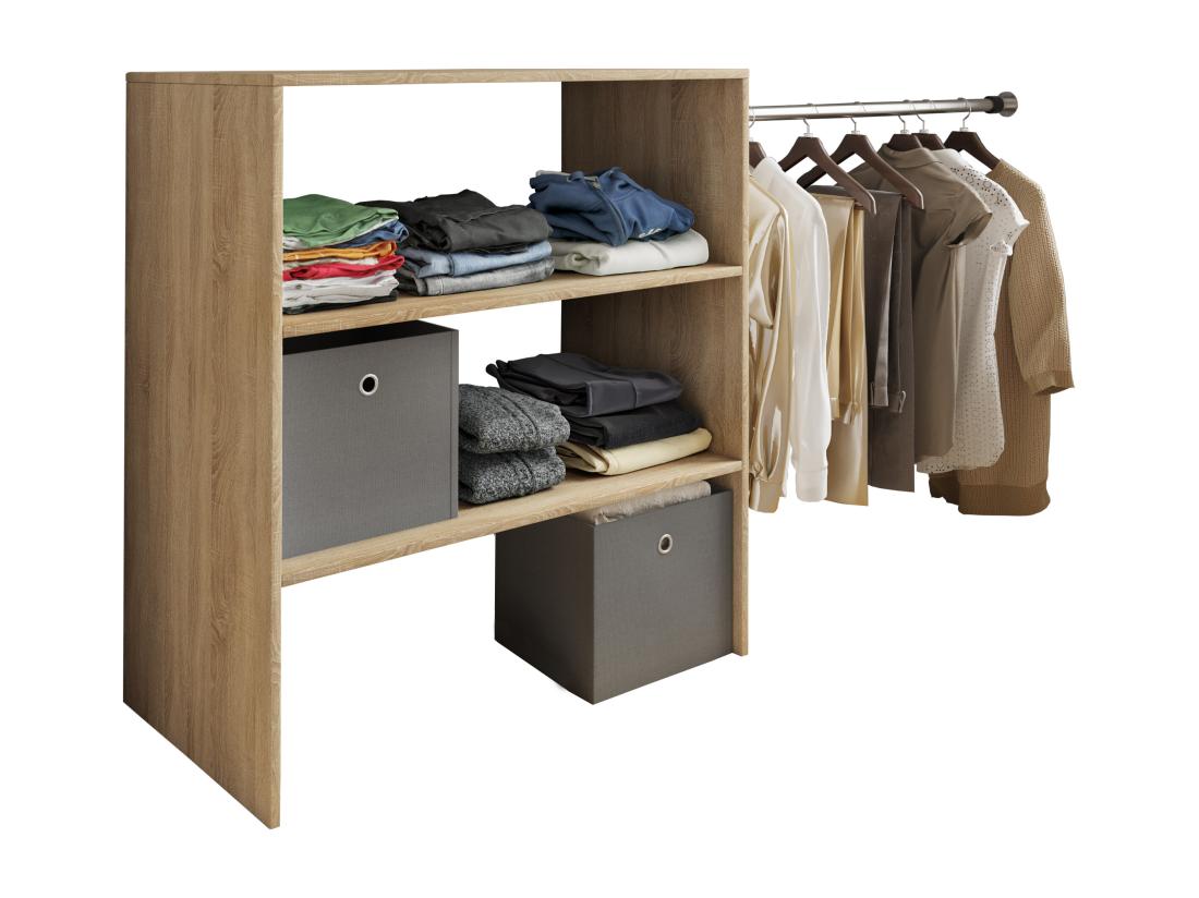 vente unique VCM Bois Armoire ouverte dressing penderie pentes de toit étagère Dacho ll (Chêne Sonoma)