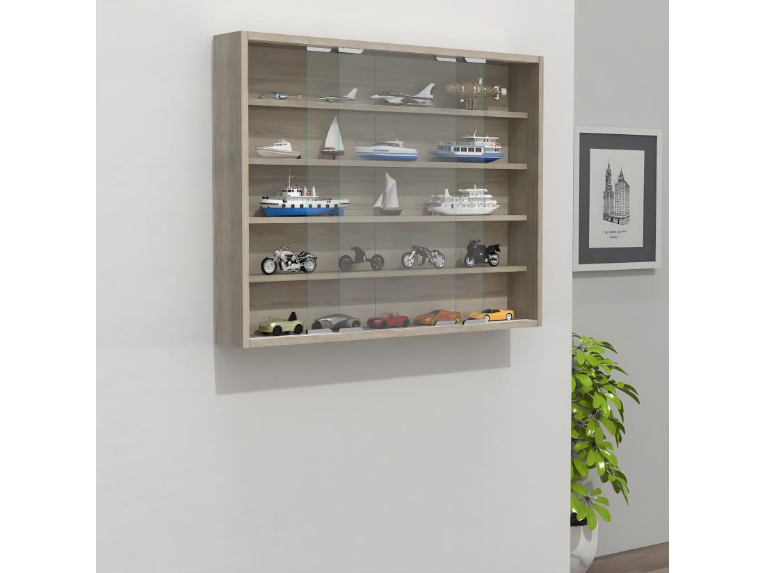 Vente Unique VCM Bois Verre Vitrine Murale Vitrine Collecteur Déco Vitrine Agisa L (chêne Sonoma)