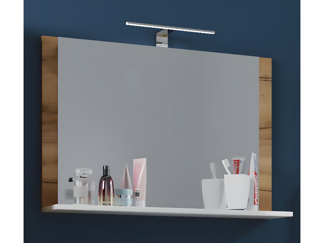 Vente Unique VCM Miroir De Salle De Bain Miroir Mural Miroir Suspendu Salle De Bain Miroir Lendas étagère (chêne Miel / Blanc|80)