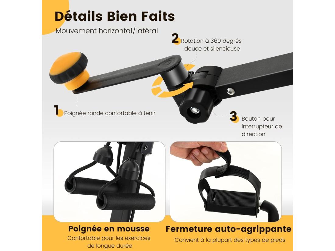 vente unique Vélo d'Appartement à Pédales Pliable 9 Hauteurs Résistance Réglable Fonction D'étirement avec Rouleaux de Massage Ecran LCD