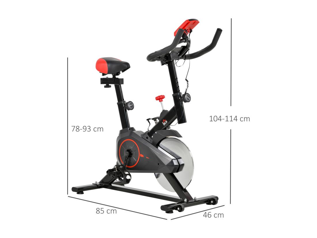 Vente Unique Vélo D'appartement Avec écran LCD Multifonctions Vélo Biking Cardio Training Selle Et Guidon Réglables Volant Inertie 6 Kg Acier Noir Rouge