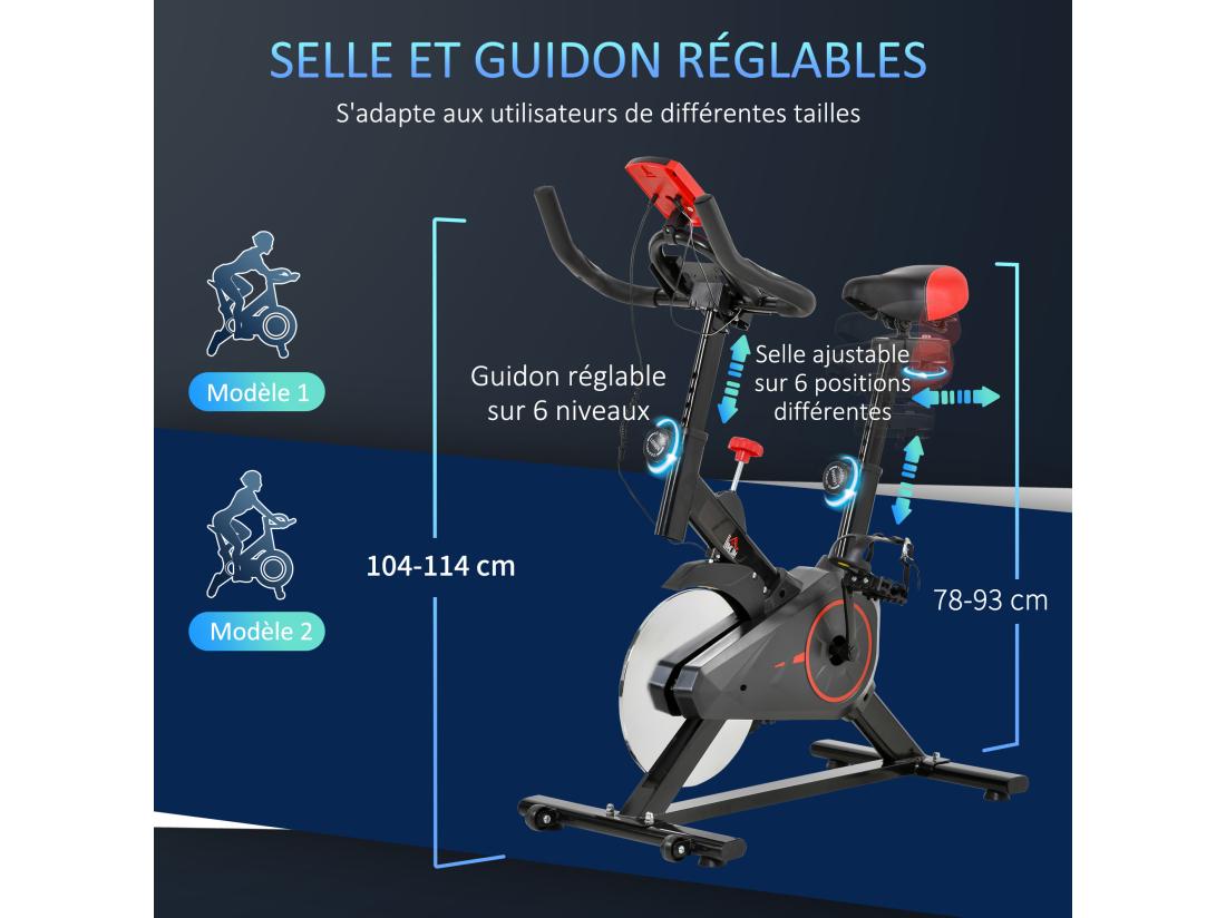 Vente Unique Vélo D'appartement Avec écran LCD Multifonctions Vélo Biking Cardio Training Selle Et Guidon Réglables Volant Inertie 6 Kg Acier Noir Rouge