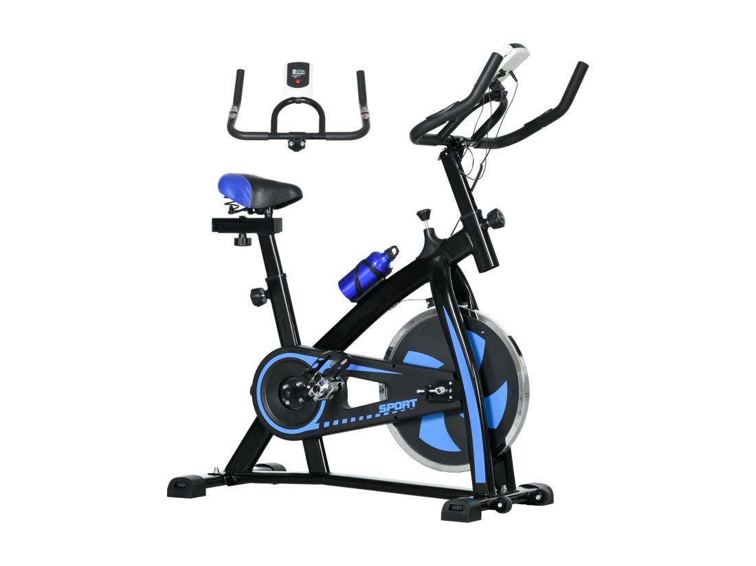 Vente Unique Vélo D'appartement Cardio - Vélo Biking - écran LCD Multifonction Selle Guidon Réglable Volant Inertie 8 Kg - Acier Bleu Noir