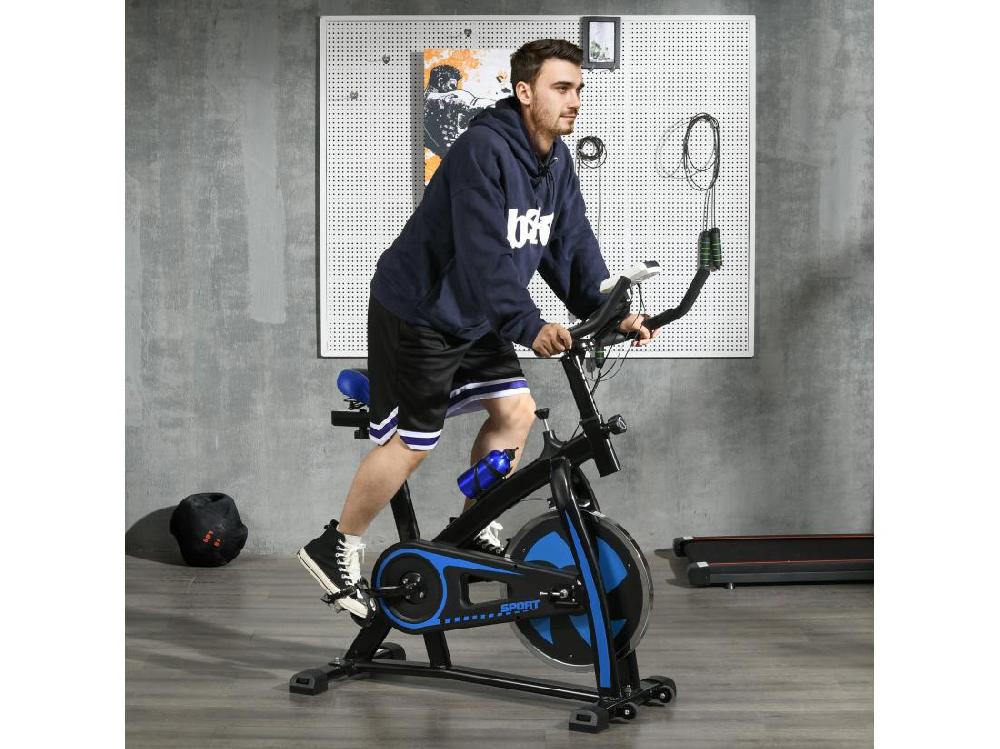 Vente Unique Vélo D'appartement Cardio - Vélo Biking - écran LCD Multifonction Selle Guidon Réglable Volant Inertie 8 Kg - Acier Bleu Noir