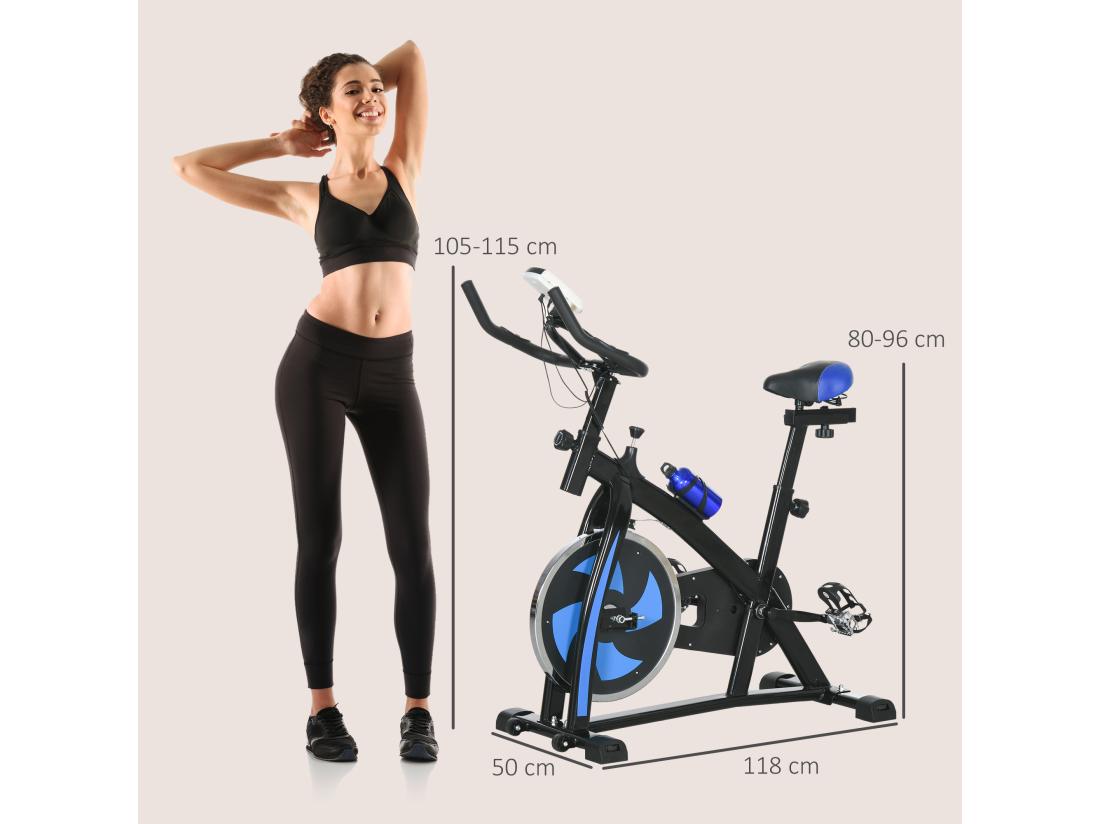 Vente Unique Vélo D'appartement Cardio - Vélo Biking - écran LCD Multifonction Selle Guidon Réglable Volant Inertie 8 Kg - Acier Bleu Noir