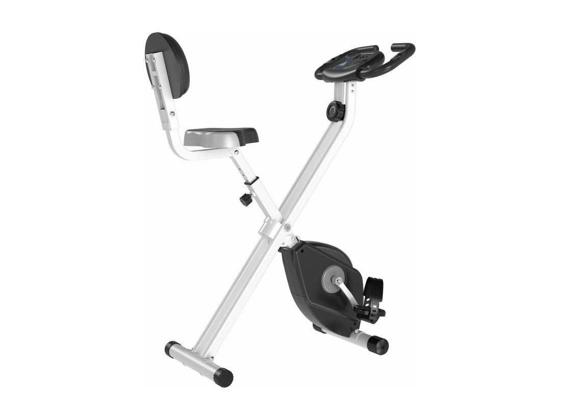 vente unique Vélo d'appartement pliable 8 niveaux de résistance magnétique selle réglable dossier écran LCD multifonction capteur fréquence cardiaque gris
