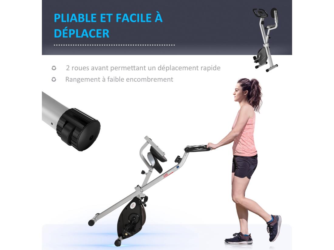 Vente Unique Vélo D'appartement Pliable - Collaboration Aosom.fr X FFHandball - 8 Niv. Résistance Magnétique Réglable - Gris