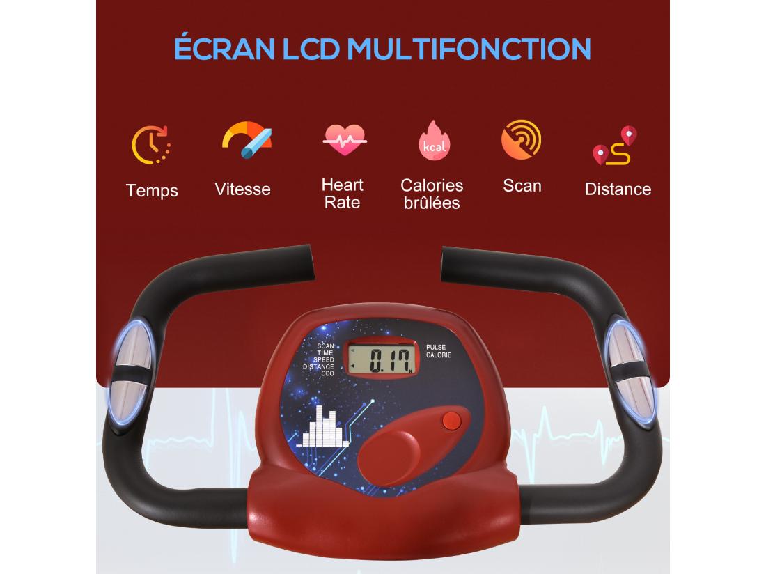 Vente Unique Vélo D'appartement Pliable - Collaboration Aosom.fr X FFHandball - 8 Niv. Résistance Magnétique Réglable - Rouge