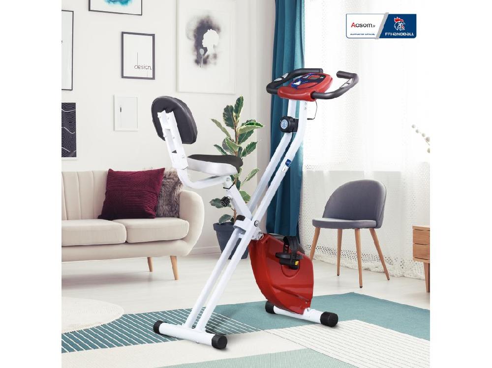 Vente Unique Vélo D'appartement Pliable - Collaboration Aosom.fr X FFHandball - 8 Niv. Résistance Magnétique Réglable - Rouge