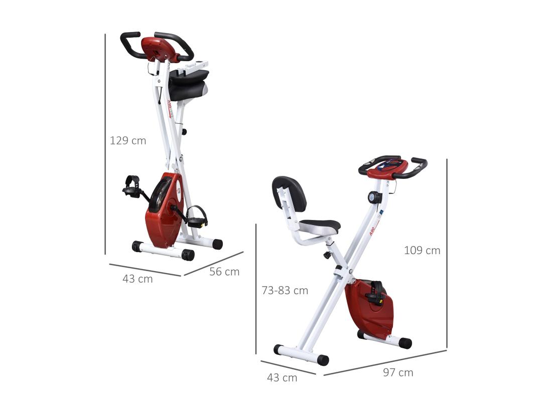 Vente Unique Vélo D'appartement Pliable - Collaboration Aosom.fr X FFHandball - 8 Niv. Résistance Magnétique Réglable - Rouge