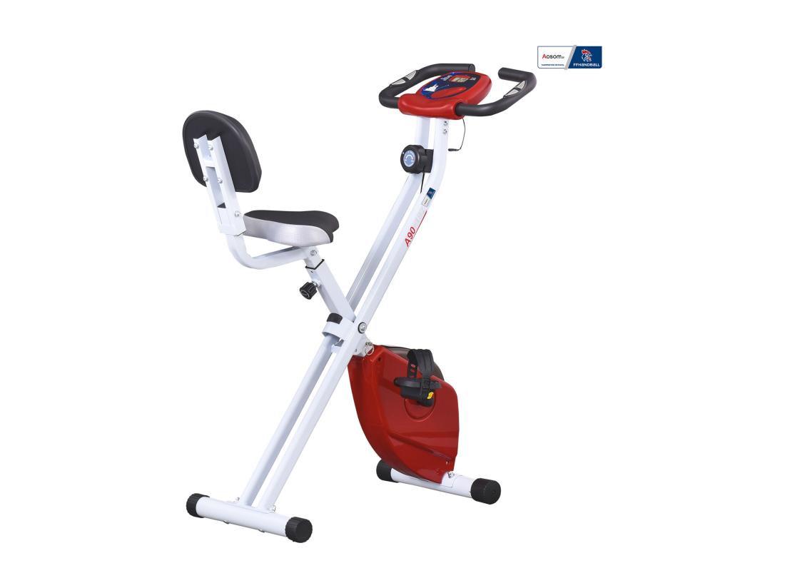 vente unique Vélo d'appartement pliable - collaboration Aosom.fr x FFHandball - 8 niv. résistance magnétique réglable - rouge