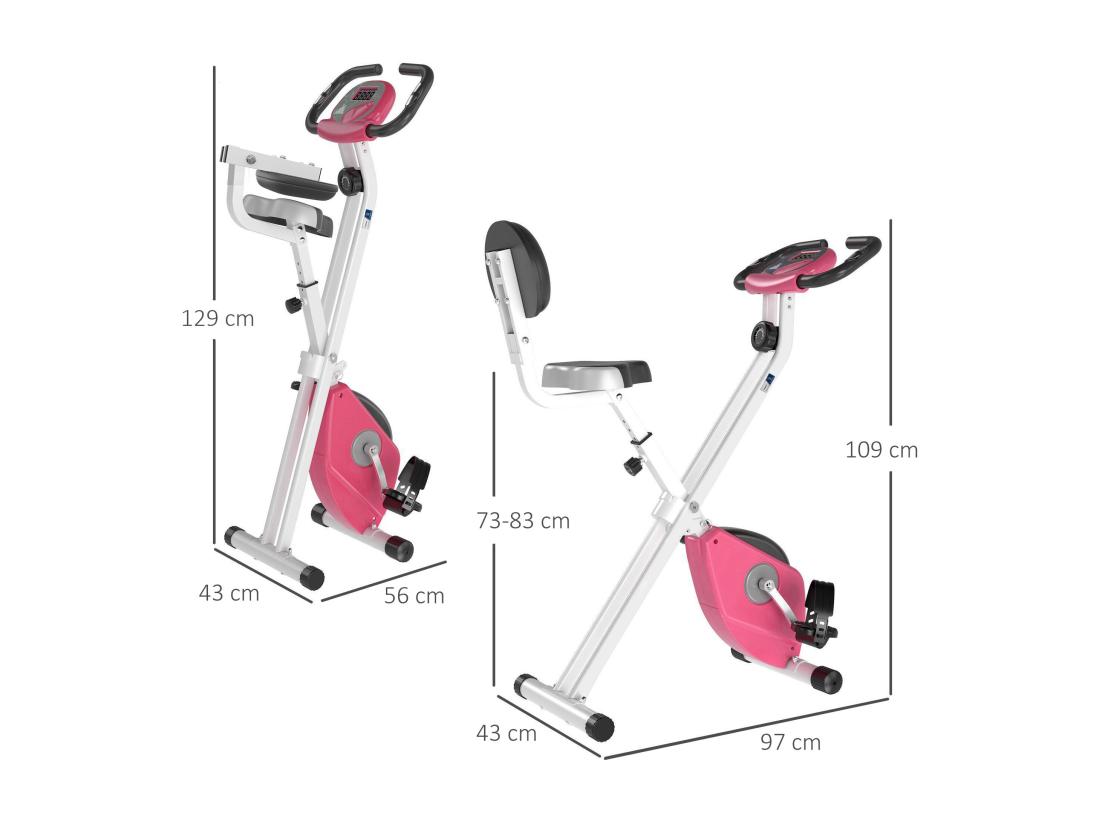 Vente Unique Vélo D'appartement Pliable - Collaboration Aosom.fr X FFHandball - 8 Niv. Résistance Magnétique Réglable - Rose