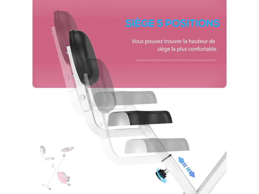 Vente Unique Vélo D'appartement Pliable - Collaboration Aosom.fr X FFHandball - 8 Niv. Résistance Magnétique Réglable - Rose