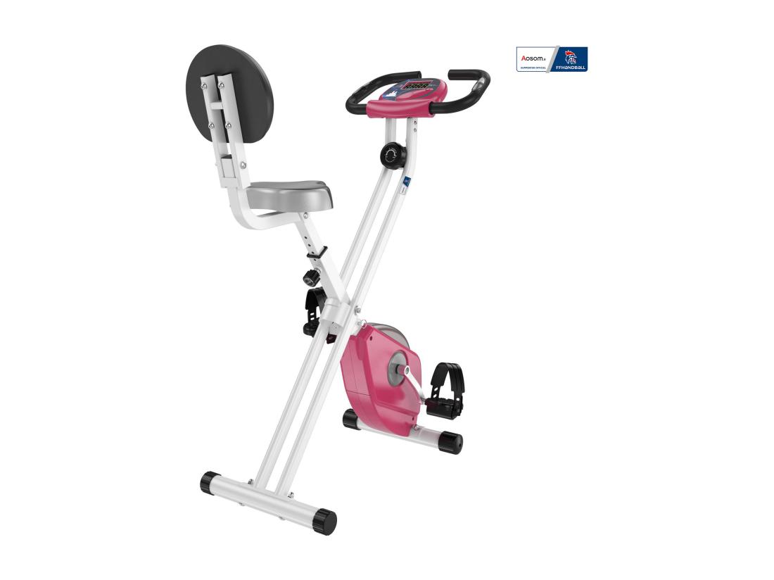 Vente Unique Vélo D'appartement Pliable - Collaboration Aosom.fr X FFHandball - 8 Niv. Résistance Magnétique Réglable - Rose