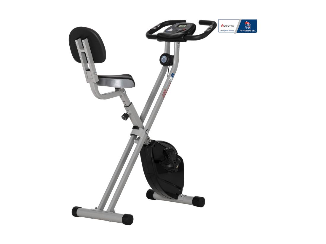 vente unique Vélo d'appartement pliable - collaboration Aosom.fr x FFHandball - 8 niv. résistance magnétique réglable - gris