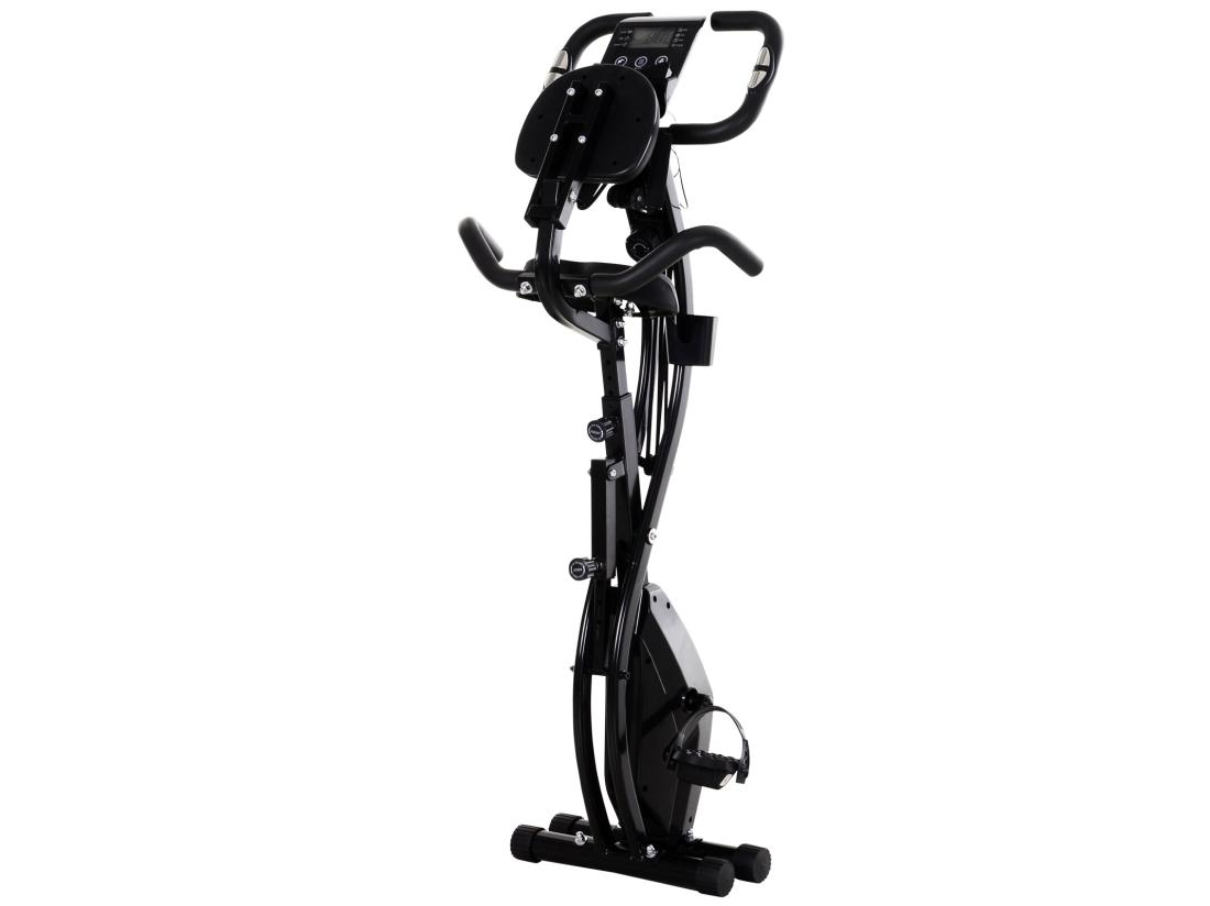 Vente Unique Vélo D'appartement Pliant 8 Niveaux De Résistance Magnétique Dossier Selle Réglable Poignées Ergonomiques écran LCD Multifonction Suspensions Support Tablette Acier Noir
