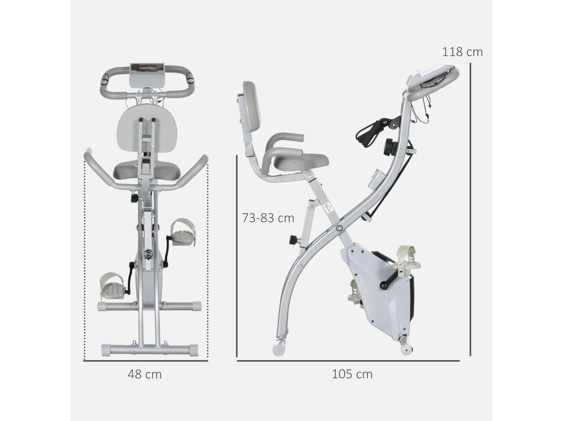 Vente Unique Vélo D'appartement Pliant 8 Niveaux De Résistance Magnétique Dossier Selle Réglable Poignées Ergonomiques écran LCD Multifonction Suspensions Support Tablette Acier Gris