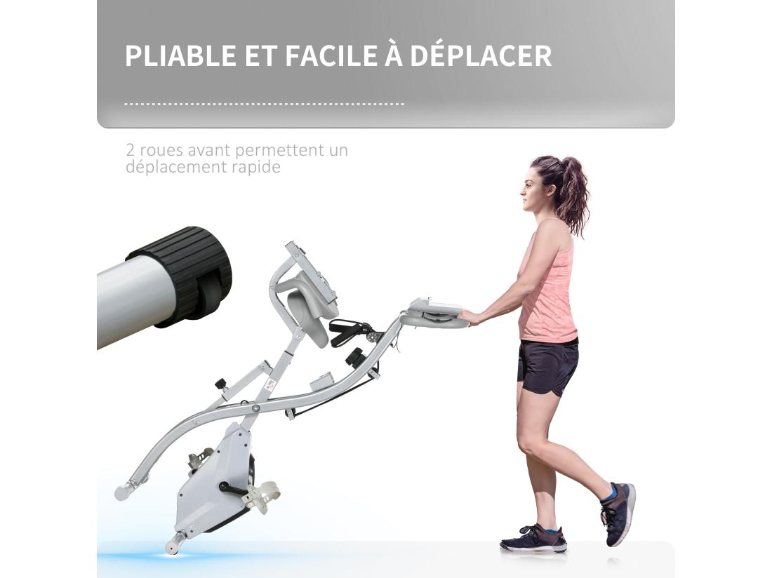 Vente Unique Vélo D'appartement Pliant 8 Niveaux De Résistance Magnétique Dossier Selle Réglable Poignées Ergonomiques écran LCD Multifonction Suspensions Support Tablette Acier Gris