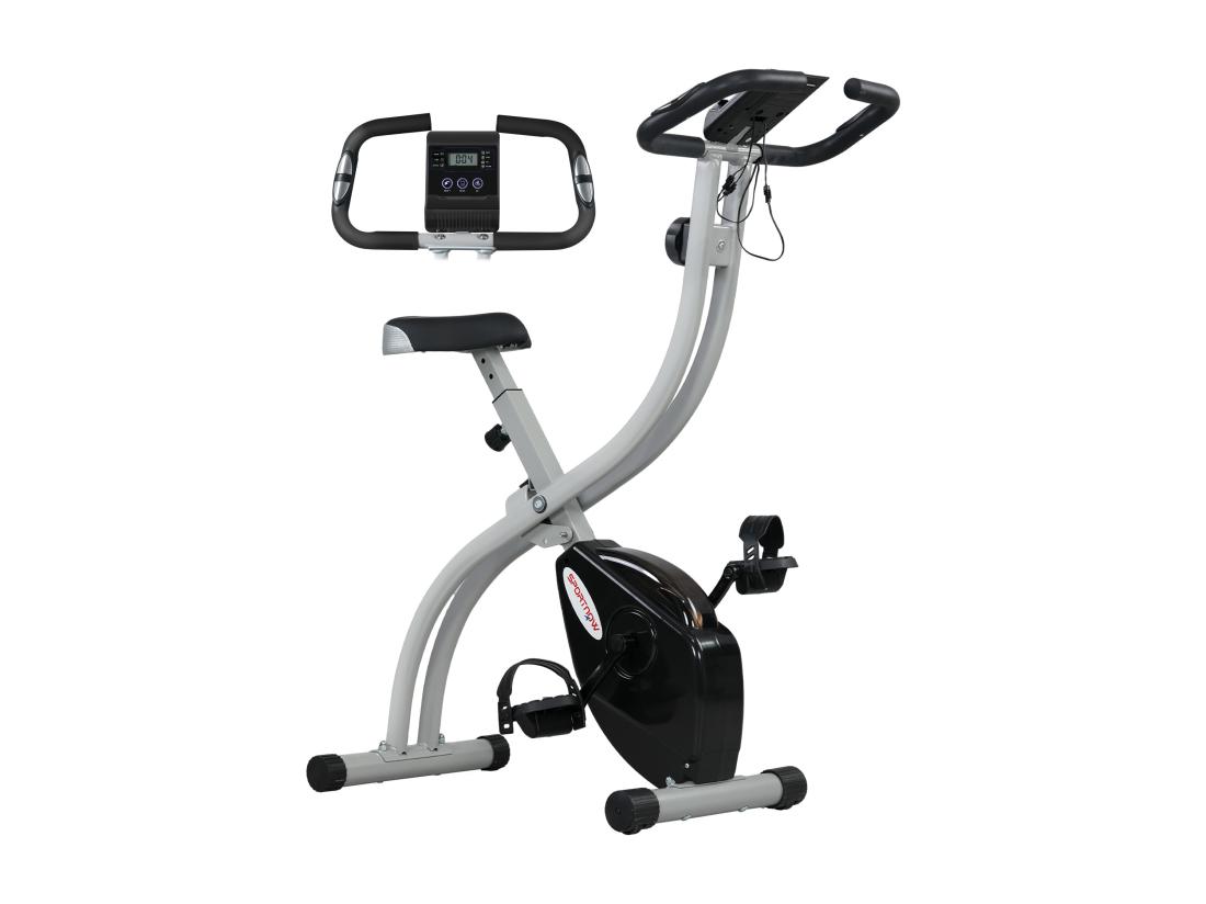 Vente Unique Vélo D'appartement Pliant Vélo De Fitness Vélo D'intérieur 8 Niveaux De Résistance Magnétique Selle Réglable Poignées écran LCD Multifonction Support Tablette Acier Gris