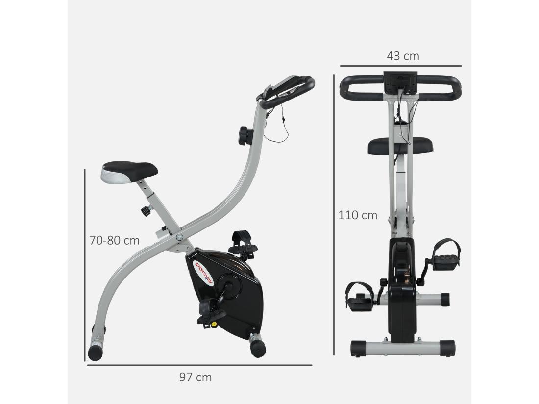 Vente Unique Vélo D'appartement Pliant Vélo De Fitness Vélo D'intérieur 8 Niveaux De Résistance Magnétique Selle Réglable Poignées écran LCD Multifonction Support Tablette Acier Gris
