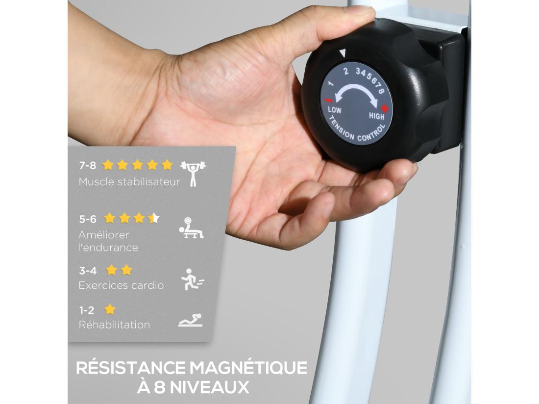 Vente Unique Vélo D'appartement Pliant Vélo De Fitness Vélo D'intérieur 8 Niveaux De Résistance Magnétique Selle Réglable Poignées écran LCD Multifonction Support Tablette Acier Blanc
