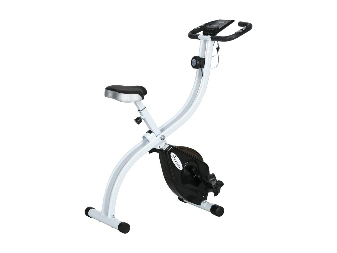 Vente Unique Vélo D'appartement Pliant Vélo De Fitness Vélo D'intérieur 8 Niveaux De Résistance Magnétique Selle Réglable Poignées écran LCD Multifonction Support Tablette Acier Blanc