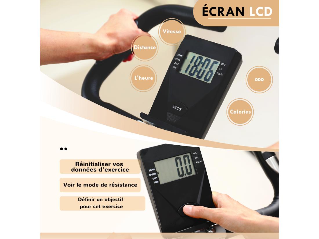 Vente Unique Vélo D'appartement Pliant Vélo Fitness Silencieux Vélo D'intérieur Avec Résistance Magnétique à 8 Niveaux Capteur De Fréquence Cardiaque Siège Réglable écran LCD Et Roulettes Blanc