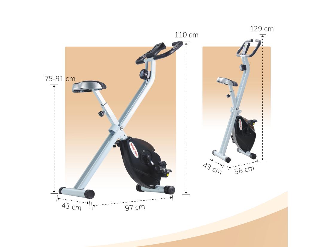 Vente Unique Vélo D'appartement Pliant Vélo Fitness Silencieux Vélo D'intérieur Avec Résistance Magnétique à 8 Niveaux Capteur De Fréquence Cardiaque Siège Réglable écran LCD Et Roulettes Blanc