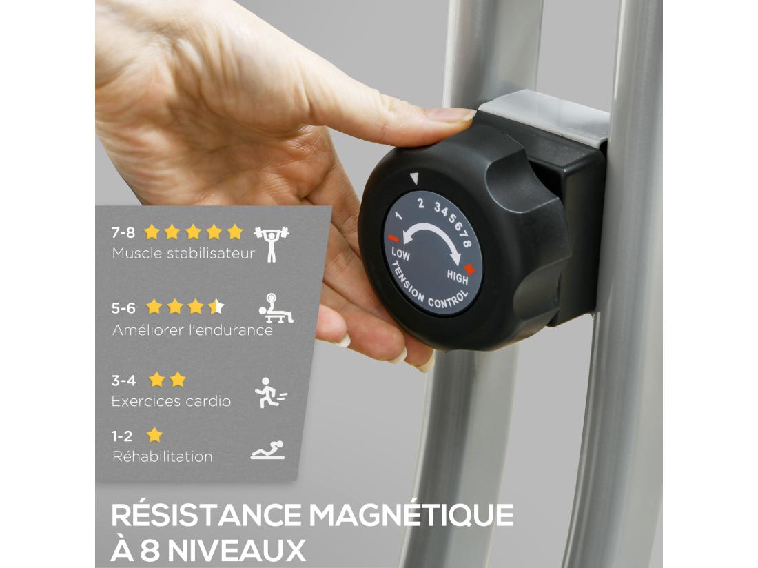 Vente Unique Vélo D'appartement Pliant Vélo Fitness Silencieux Vélo D'intérieur Avec Résistance Magnétique à 8 Niveaux Capteur De Fréquence Cardiaque Siège Réglable écran LCD Et Roulettes Gris