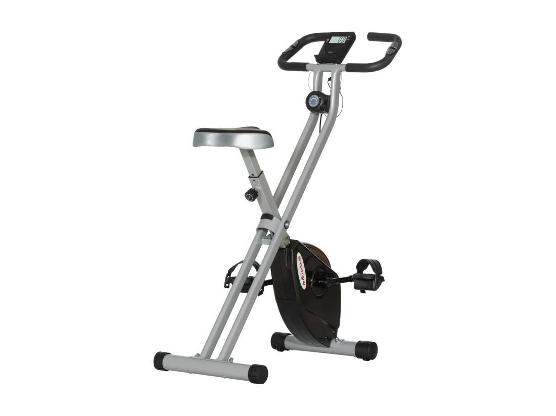 vente unique Vélo d'appartement pliant vélo fitness silencieux vélo d'intérieur avec résistance magnétique à 8 niveaux capteur de fréquence cardiaque siège réglable écran LCD et roulettes gris