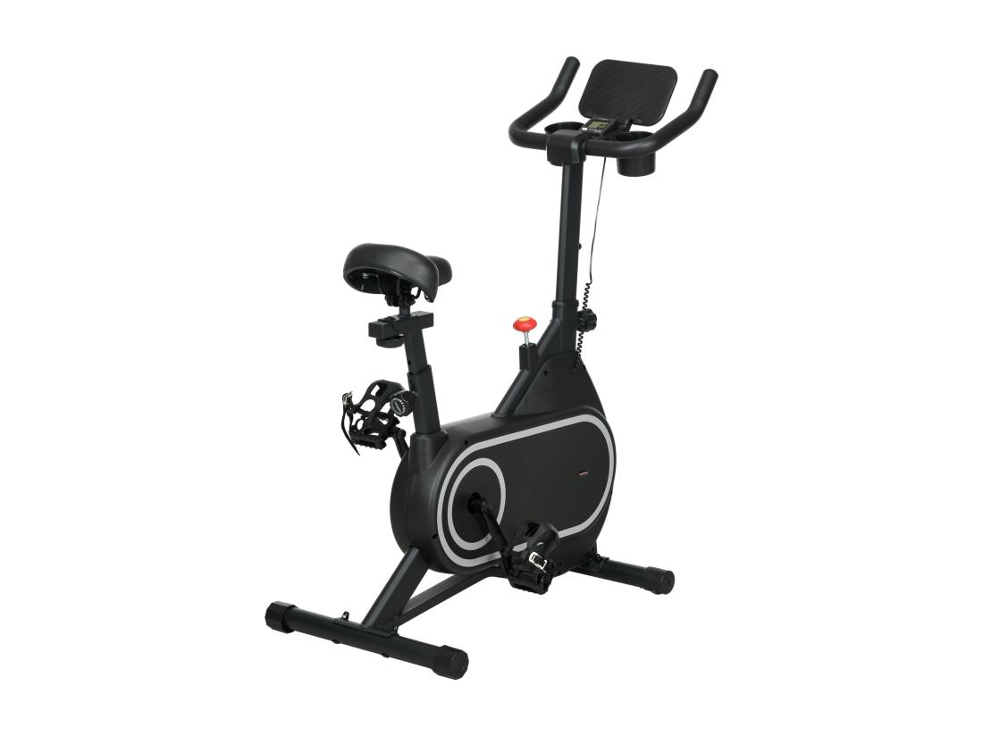Vente Unique Vélo D'appartement Réglable - Vélo Biking Cardio - Volant D'inertie 4 Kg écran LCD Support Ipad Porte-gobelet - Acier Noir