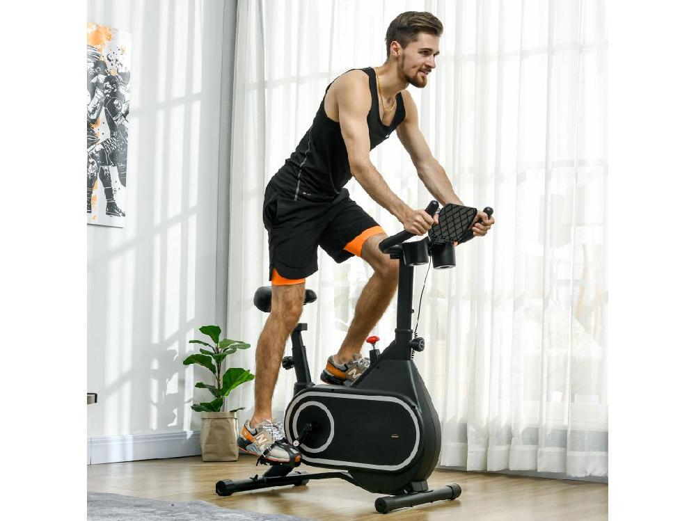 Vente Unique Vélo D'appartement Réglable - Vélo Biking Cardio - Volant D'inertie 4 Kg écran LCD Support Ipad Porte-gobelet - Acier Noir