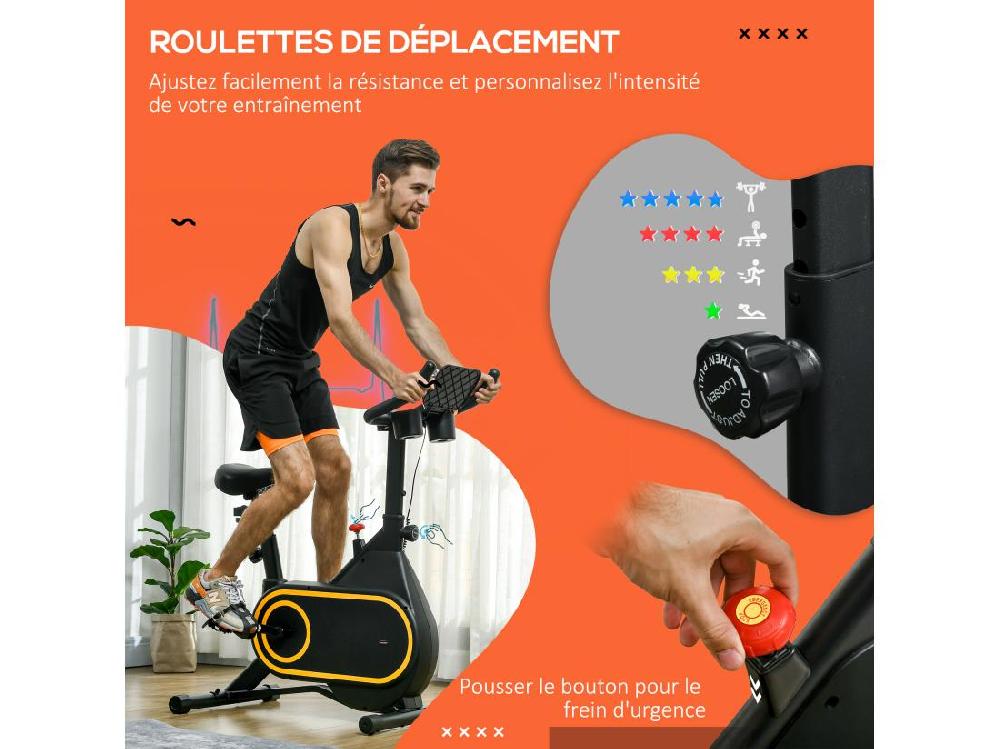 vente unique Vélo d'appartement réglable - vélo biking cardio - volant d'inertie 4 Kg écran LCD support Ipad porte-gobelet - acier noir