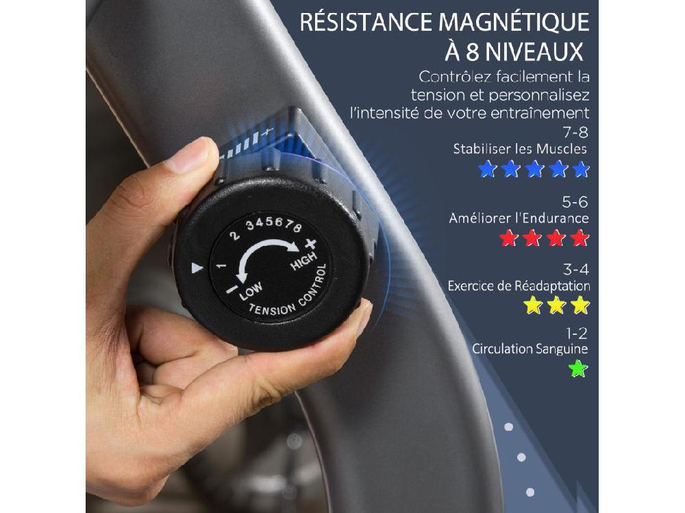 Vente Unique Vélo D'appartement Semi-allongé Magnétique Réglable écran LCD - Collaboration Aosom.fr X FFHandball - Acier ABS Gris Noir