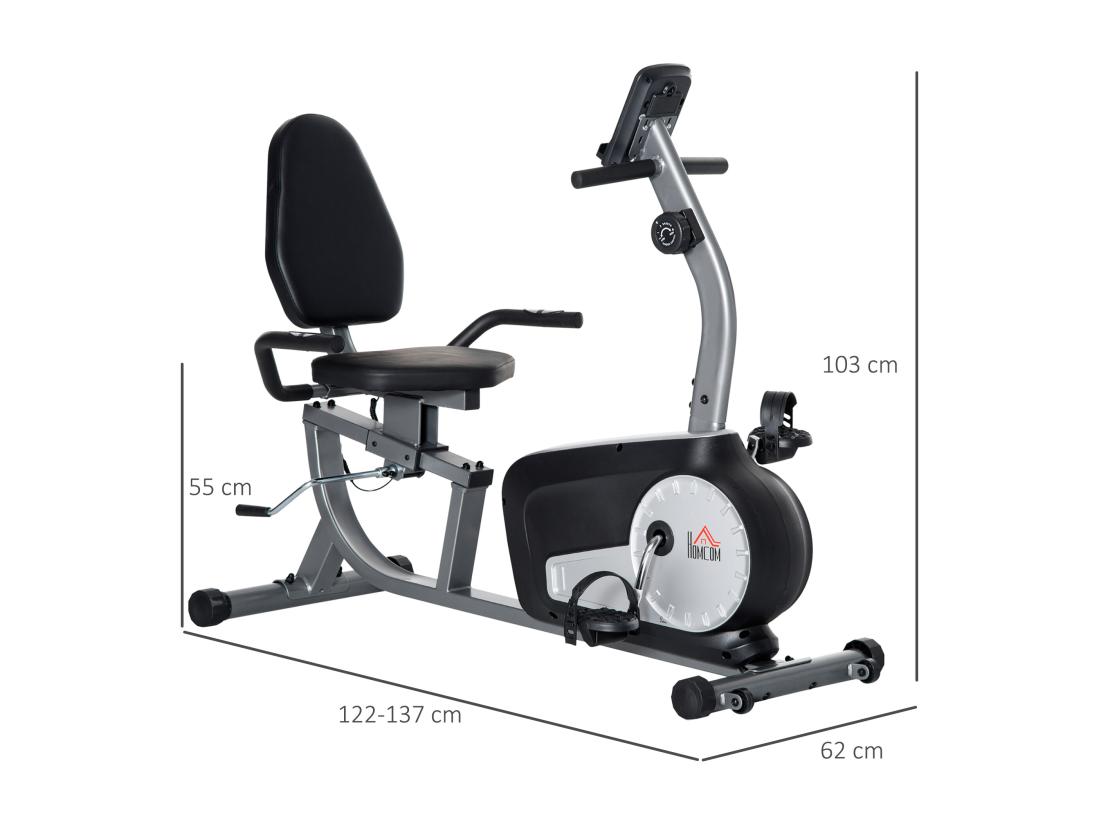Vente Unique Vélo D'appartement Semi-allongé Magnétique Réglable écran LCD - Collaboration Aosom.fr X FFHandball - Acier ABS Gris Noir