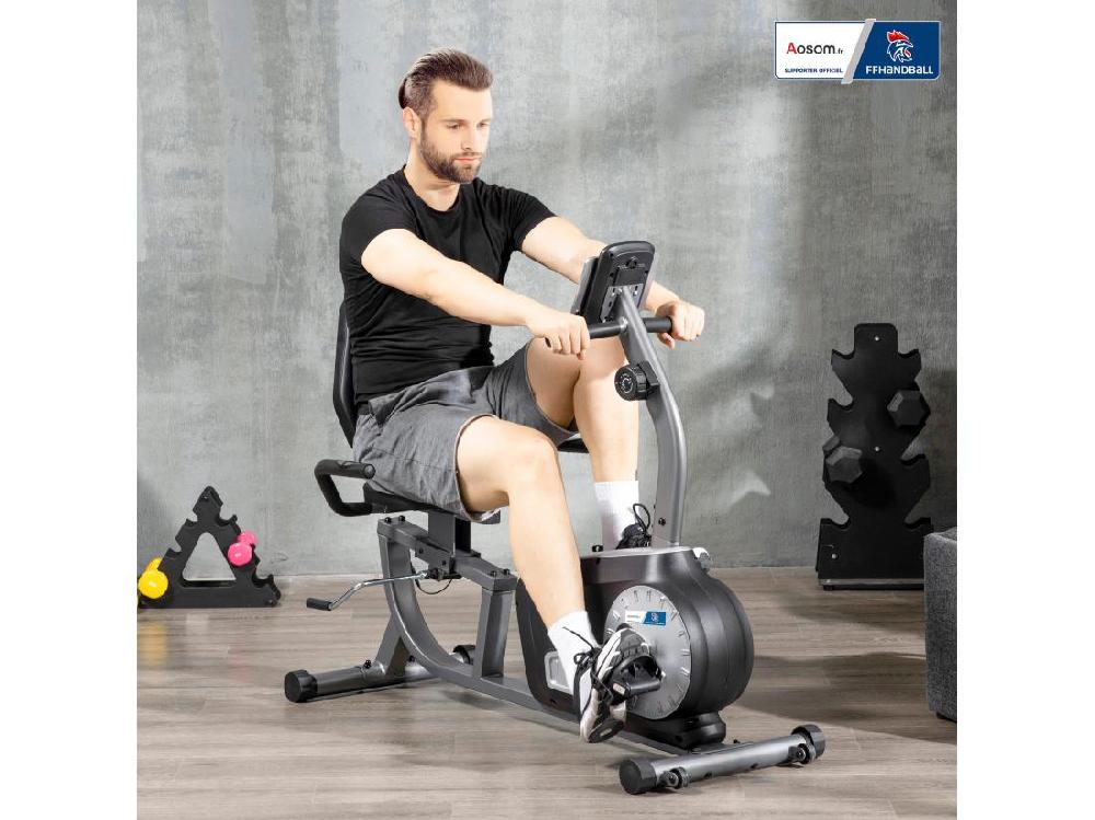 vente unique Vélo d'appartement semi-allongé magnétique réglable écran LCD - collaboration Aosom.fr x FFHandball - acier ABS gris noir